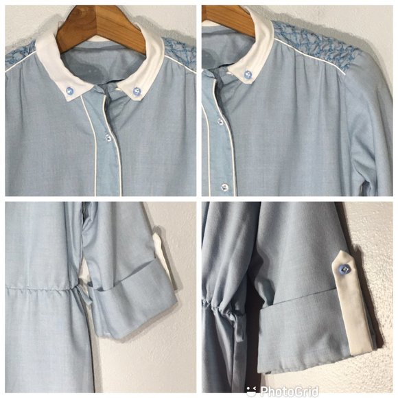 Vintage Polly Flinders Hand Smocked Button Front Blue Dress Girls 12 (Women's L) - Picture 4 of 15